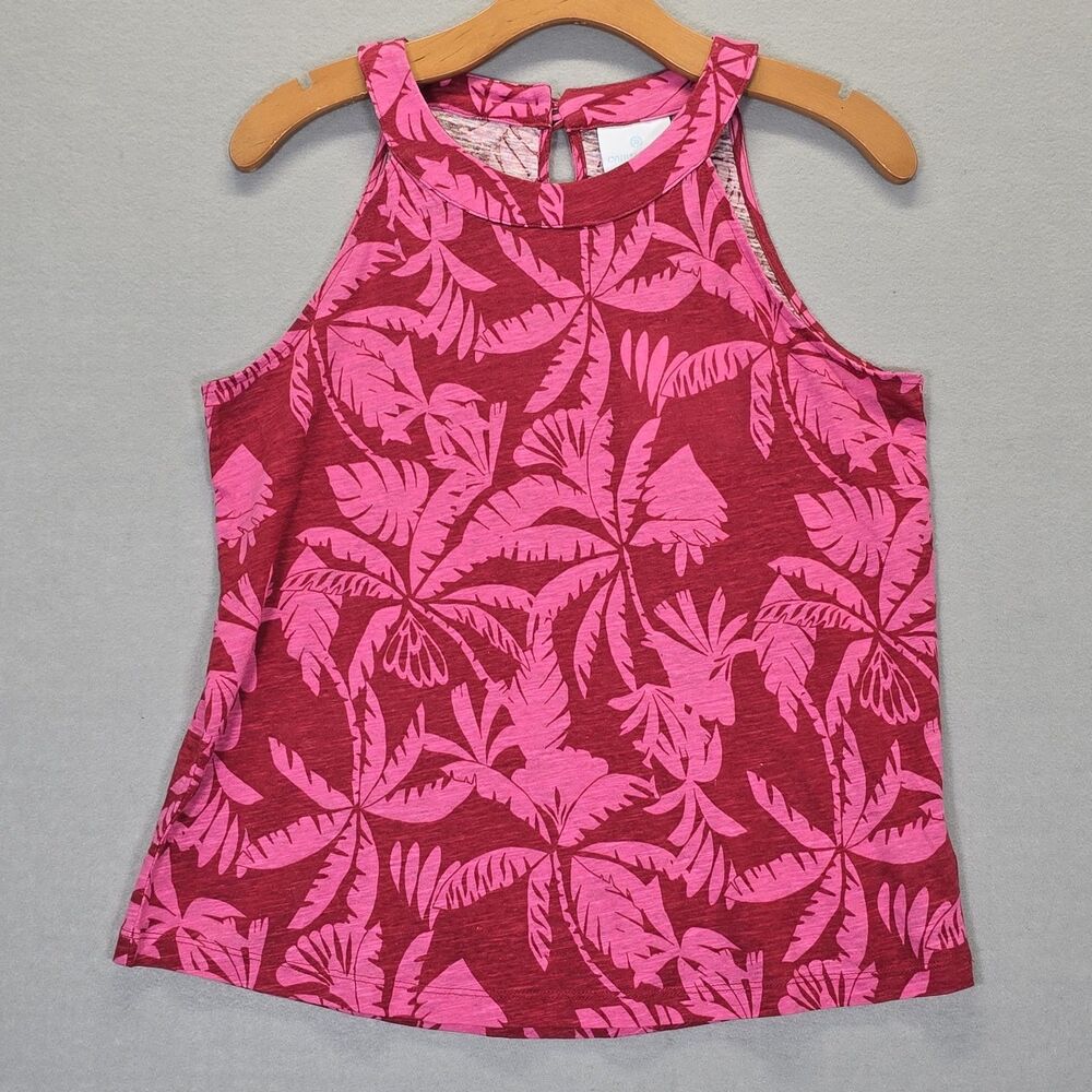 Cynthia Rowley Women's Top  Blouse  Burgundy Pink Floral Short Sleeve Size M